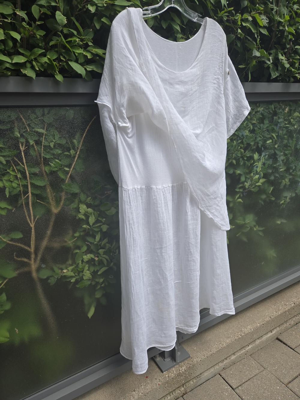 BOHO White Linen Midi Dress with Layered Tunic - Women US L - Picture 6 of 9